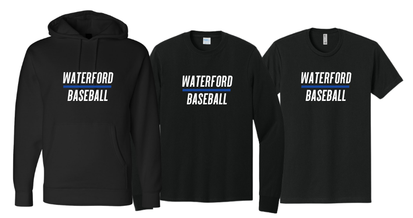 Waterford OVER Baseball BLACK Heavyweight Hoodie/Long Sleeve/Short Sleeve