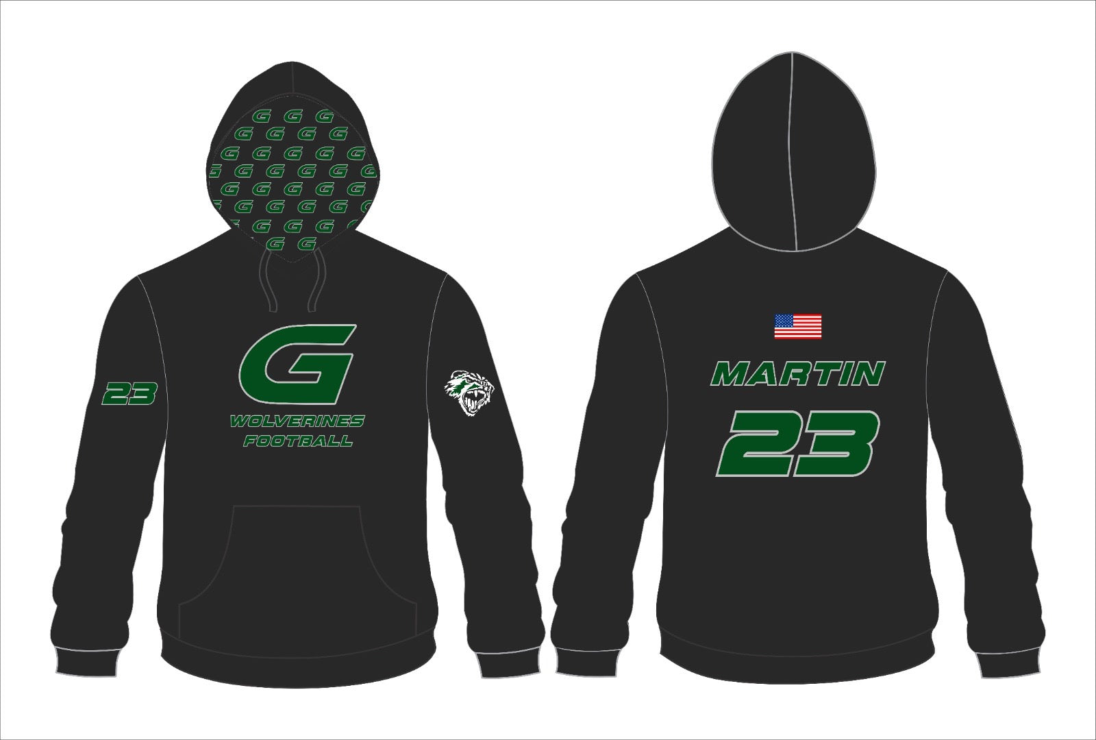 Griswold Football Custom Name and Number Hooded Longsleeve Sublimated Sweatshirt
