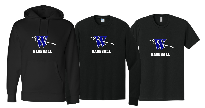 Waterford Baseball BLACK Heavyweight Hoodie/Long Sleeve/Short Sleeve